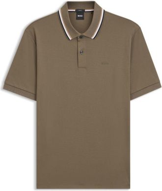 BOSS Striped-collar slim-fit polo shirt in cotton with logo