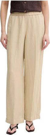 GANT Linnen Blend Broek - Dames - Wijde Broeken - Beige - M - Linnen - Broeken