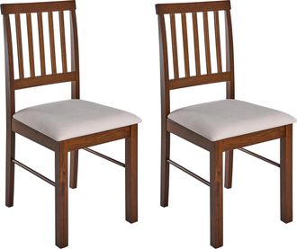 Beliani Conjunto De 2 Sillas De Comedor Tapizadas Madera Marr&oacute;n Oscuro Beige Claro Orono