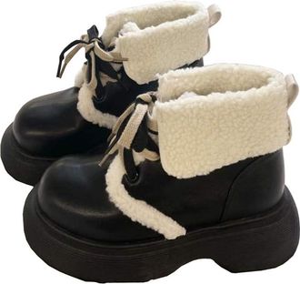 Generic Women Velvet Snow Boots Winter Thick Bottom Velvet Warm and Comfortable Anti Cold Cotton Short Boots (Black,4.5)