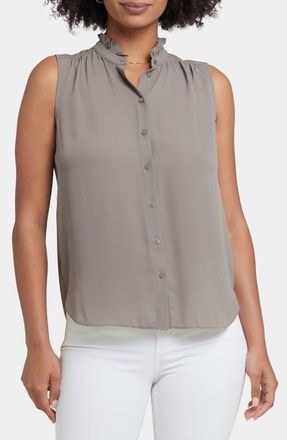 NYDJ Print Ruffle Neck Sleeveless Top in Saddlewood at Nordstrom, Size Large