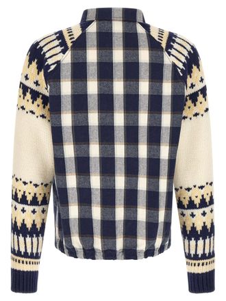 Dsquared2 Check and Jacquard Knit Hybrid Shirt - Navy
