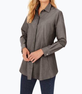 Foxcroft Cici No Iron Tunic Shirt In Charcoal