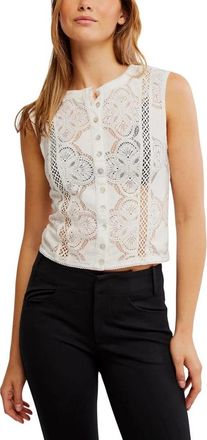 Free People Womens Free People Jae Top Ivory Knit Sheer Sleeveless Button-Up RED1223