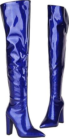 Generic Womens Over The Knee Boots Pointed Toe Square Heel Faux Leather Party Shoes