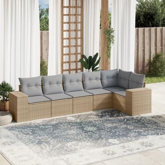 vidaXL Juego De Sof&aacute;s Jard&iacute;n Con Cojines 6 Pzas Rat&aacute;n Sint&eacute;tico Beige Vidaxl