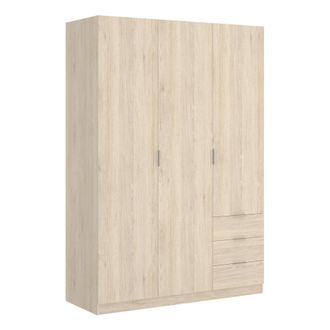 Dmora Armario Dbarro, Perchero Para Dormitorio, Armario Con 3 Puertas Batientes Y 3 Cajones, 121x52h184 Cm, Roble - Dmora