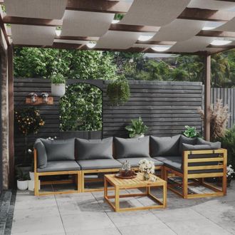 vidaXL 6 Pcs Garden Lounge Juego Con Almohadillas Acacia Masiva