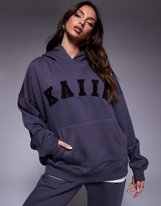 KAIIA cotton blend logo oversized hoodie in dark gray - part of a set