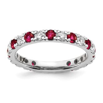 Diamond2Deal 14k White Gold Lab Grown Diamond & Ruby Eternity Wedding Band Ring 0.7Ct Clarity- VS Color- G-H