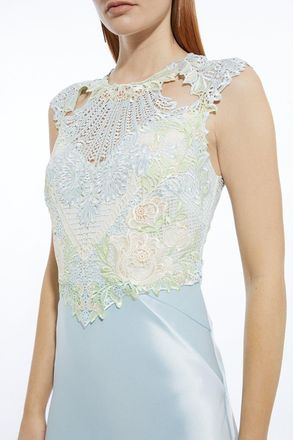 Karen Millen Premium Satin And Guipure Lace Woven Maxi Dress