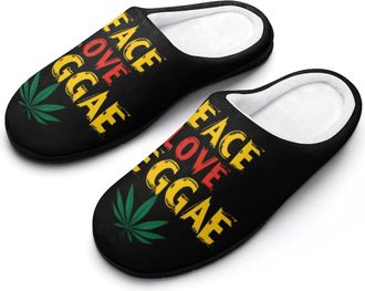 Generic Peace Love Reggae Mens House Slippers Memory Foam Washable Cotton Slip on Home Shoes