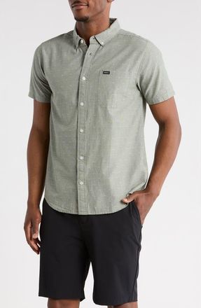 Rvca Thatll Do Slim Fit Solid Short Sleeve Cotton Button-Down Shirt in Jade at Nordstrom Rack, Size Xx-Large