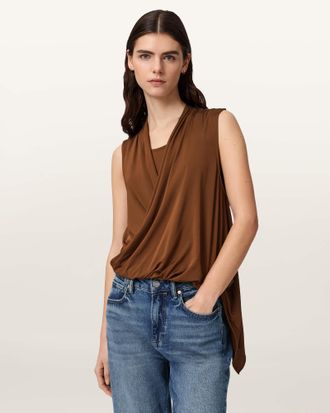 AllSaints Viscose Adaline V-Neck Wrap Top, Size: UK 14/US 10