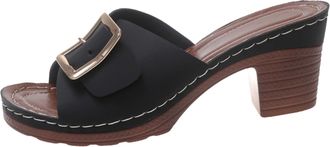 Generic Women Summer Fish Mouth Slippers Thick Heeled Platform Sandals with Square Buckle Strap Design for Wide Feet Comfort (Black, 4.5)