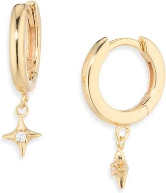 Astrid & Miyu Cosmic Star Charm Cubic Zirconia Huggie Hoop Earrings in Gold at Nordstrom