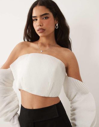 Asos Top a fascia a pieghe a maniche lunghe bianco