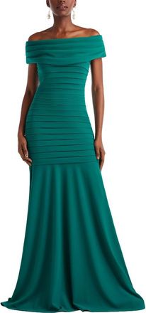 Tadashi Shoji Pleated Off the Shoulder Mermaid Gown in Emerald at Nordstrom, Size Xx-Large