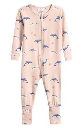 Petit Lem Dolphins Organic Cotton Blend Convertible Romper in Light Pink at Nordstrom, Size 12M