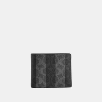Coach Mens 3-In-1 Wallet In Signature Canvas With Stripes - Black - One Size