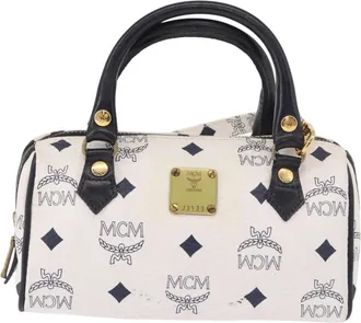 MCM Visetos Leather White Leather Handbag (Pre-Owned)