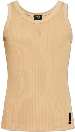 Fendi Ribbed Crew Neck Crest Tank Top - male - Fendi - Sleeveless Tops - Beige - L - Tops