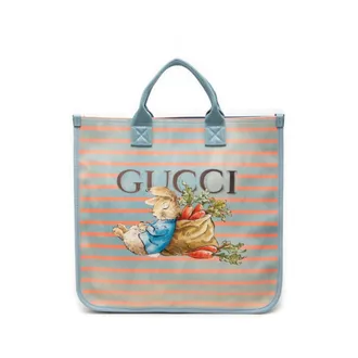 Gucci Blue Pink Canvas Nylon Handbag Tote Bag (Pre-Owned)