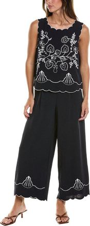 Adrianna Papell 2pc Airflow Embroidered Blouse & Pant Set