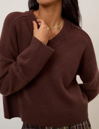 Nobody's Child Brown V-Neck Wool Jumper