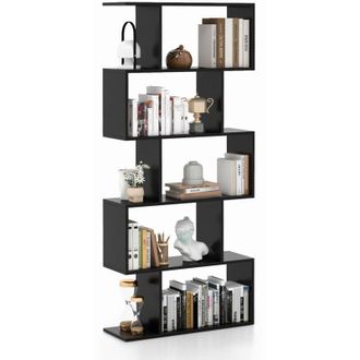 Costway Costway - 5-Tier Bookshelf Geometric S-Shaped Bookcase Modern Display Shelf-Black