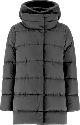 Herno Afneembare Capuchon Satijnen Jas - Dames - Winterjassen - Grijs - M - Satijn - Jassen