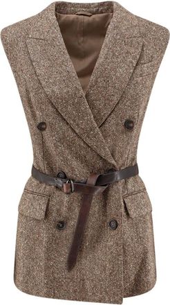 Brunello Cucinelli Gilet doppiopetto con cintura - - Jackets - Donna - Marrone - M