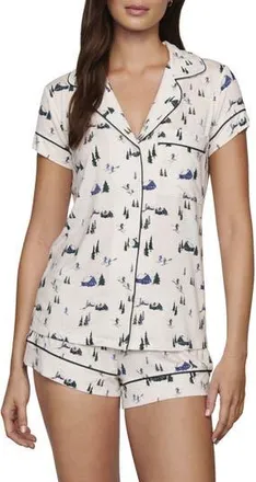 Eberjey Gisele Printed Short Pajamas in Ski Chalet Ivory/pine at Nordstrom Rack, Size X-Large
