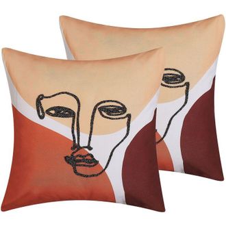 Beliani Conjunto De 2 Cojines Decorativos Motivo Rostro Multicolor 45 X 45 Cm Decoraci&oacute;n Moderna Rubdekia
