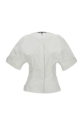 Jacquemus Cotton Poplin Shirt with Boat Neckline and Wide Sleeves