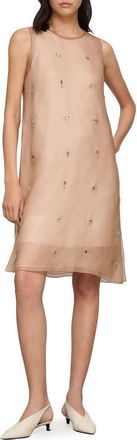 Lafayette 148 New York Hand Beaded Silk Organza Shift Dress in Brownstone at Nordstrom, Size X-Small