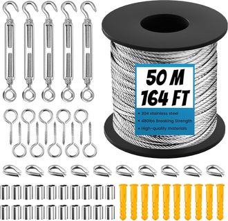OEM Cable Acero Inoxidable - Kit Suspension Exterior - Cable Recubierto Pvc 2 Mm - Tensadores M5 - Para Plantas Trepadoras - 50 M