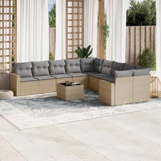 vidaXL Set De Sof&aacute;s De Jard&iacute;n 11pzas Con Cojines Rat&aacute;n Sint&eacute;tico Beige Vidaxl