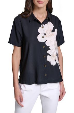 Karl Lagerfeld Floral Print Woven Shirt in Midnight/Navy Multi at Nordstrom, Size X-Large