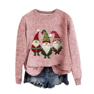 Generic Christmas Jumper Ladies Santa Claus Casual Basic Snowman Long Sleeve Snowflake Sweater Tops Fair Isle Chunky Knit Winter Warm Gingerbread Women Xmas K