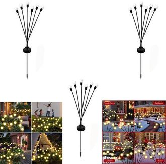 OEM Juego De 3 Luces Solares De Jard&iacute;n Con Forma De Luci&eacute;rnaga, 6 Luces, Iluminaci&oacute;n Decorativa Impermeable Para Jard&iacute;n, Iluminaci&oacute;n Ambiental, Negro