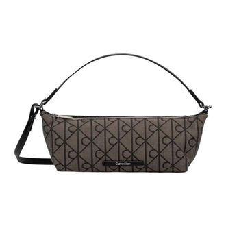 Calvin Klein Emblem Jacquard Schoudertas - Dames - Tassen - Beige - Maat: ONE Size Poliester