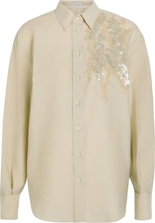 Brunello Cucinelli Embellished Crinkled Cotton-blend Shirt - Beige - XS (UK6 / XS)