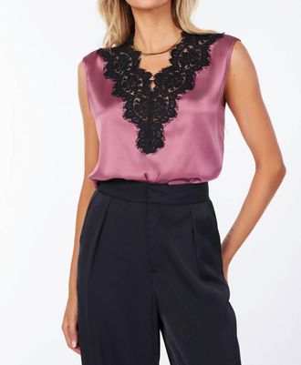 Bishop + Young Lace Detail Satin Top In Dusty Rose