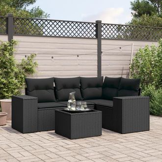 vidaXL Vidaxl - Set De Muebles De Jard&iacute;n 5 Pzas Y Cojines Rat&aacute;n Sint&eacute;tico Negro