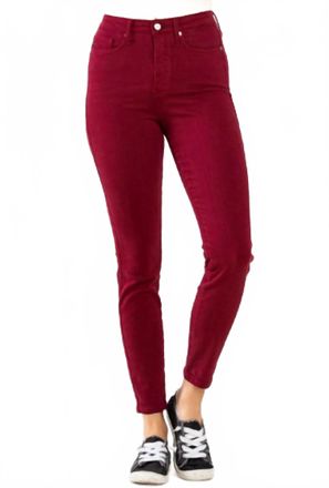 Judy Blue High Waist Tummy Control Garment Dyed Skinny Jeans In Crimson