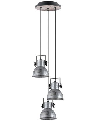 Eglo Eglo Barnstaple 3 Light Cascade Pendant With Black & Bleached Wood Finish With Distresed Zinc & Black Metal Shades