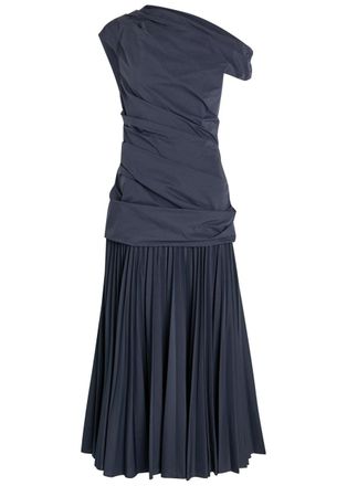 SIMKHAI Ammalie Gathered Cotton-blend Poplin Midi Dress - Navy - 8 (UK12 / M)