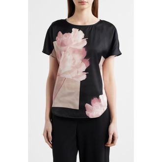 Anne Klein Bateau Neck Satin Top in Anne Black Multi at Nordstrom, Size Xx-Small