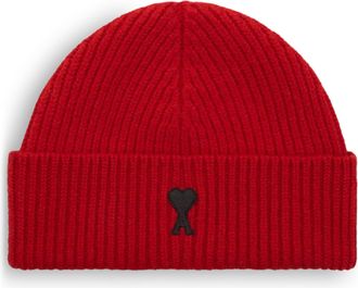 Ami Quote Ami De Coeur Ribbed Knit Beanie